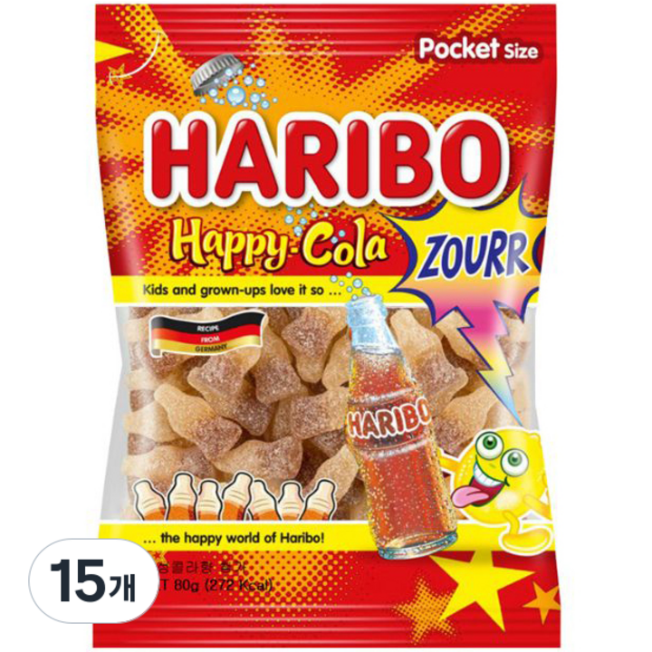 하리보 해피콜라 사우어 젤리, 80g, 15개