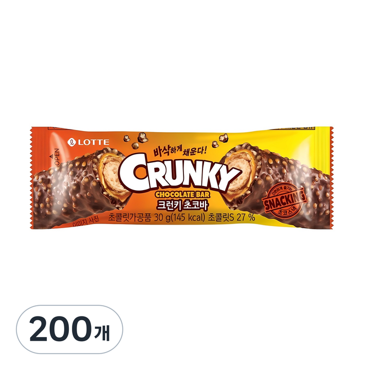 롯데웰푸드 크런키 초코바, 30g, 200개