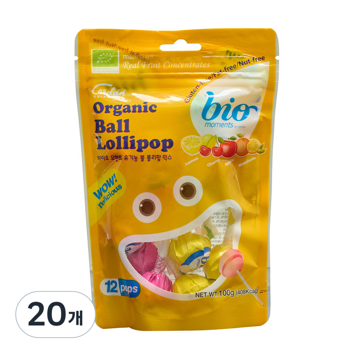 바이오모멘트 유기농 볼 롤리팝 믹스, 100g, 20개