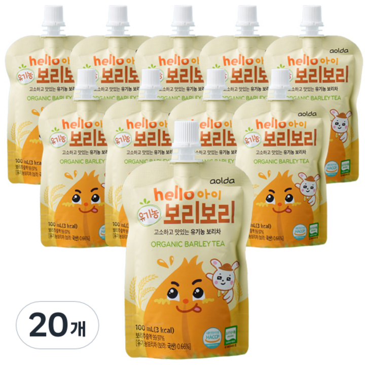 아올다 hello아이 유기농 보리보리 보리차 10p, 100ml, 2개