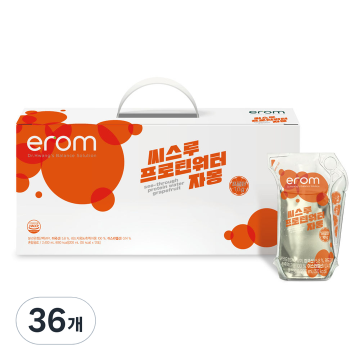 이롬 씨스루 프로틴워터 자몽, 200ml, 36개