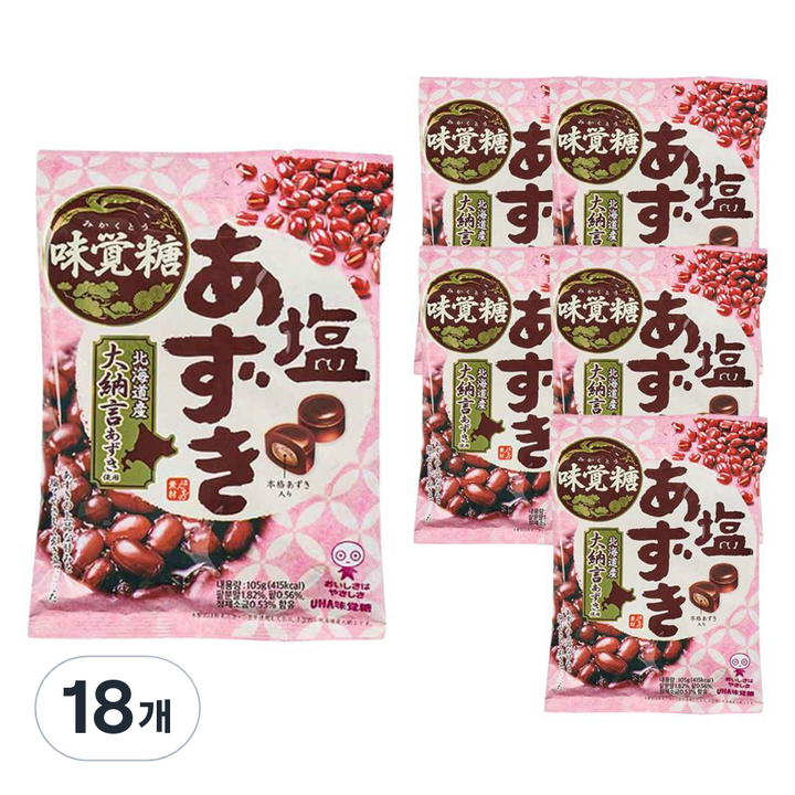 미카쿠토 시오 아주끼 캔디 팥 사탕, 105g, 18개