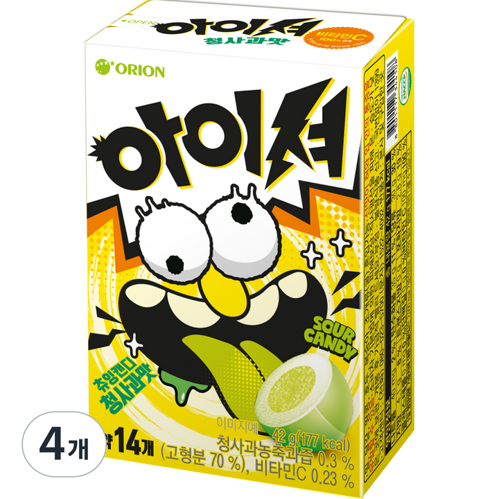 오리온 아이셔 츄잉캔디 청사과맛, 42g, 4개