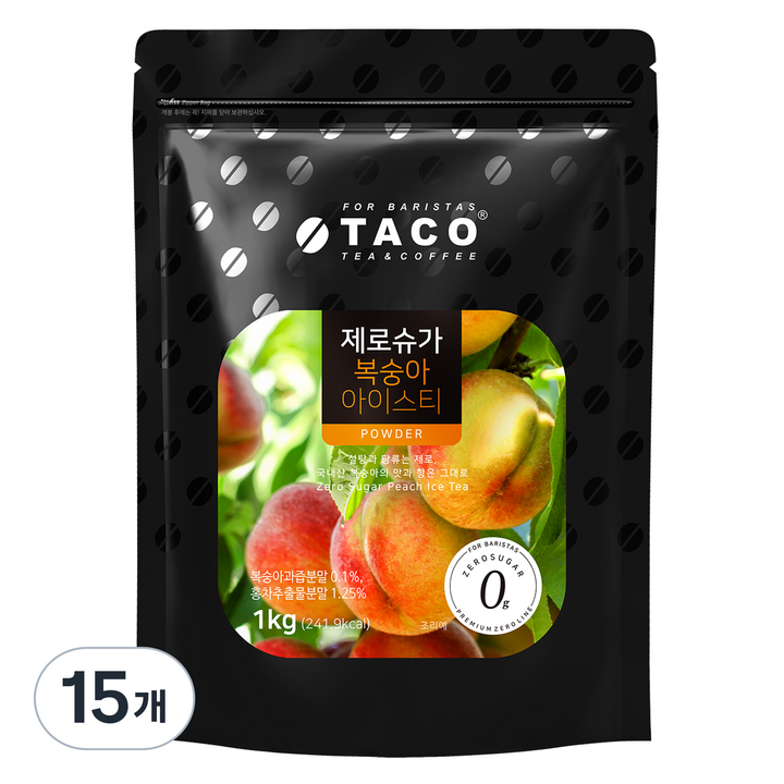 타코 제로슈가 복숭아 아이스티, 1kg, 1개입, 15개