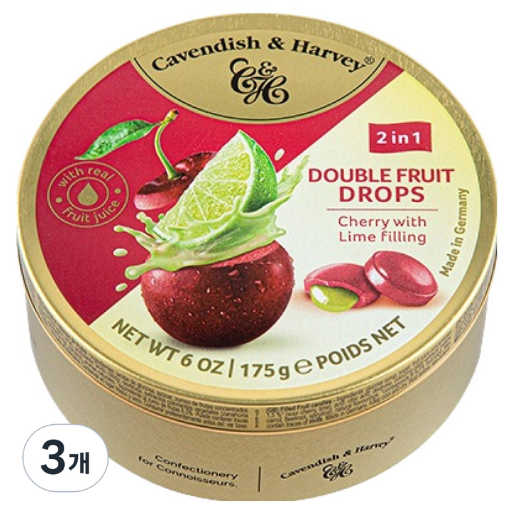 캐빈디쉬앤하비 더블프룻 체리맛캔디 라임맛필링, 175g, 3개