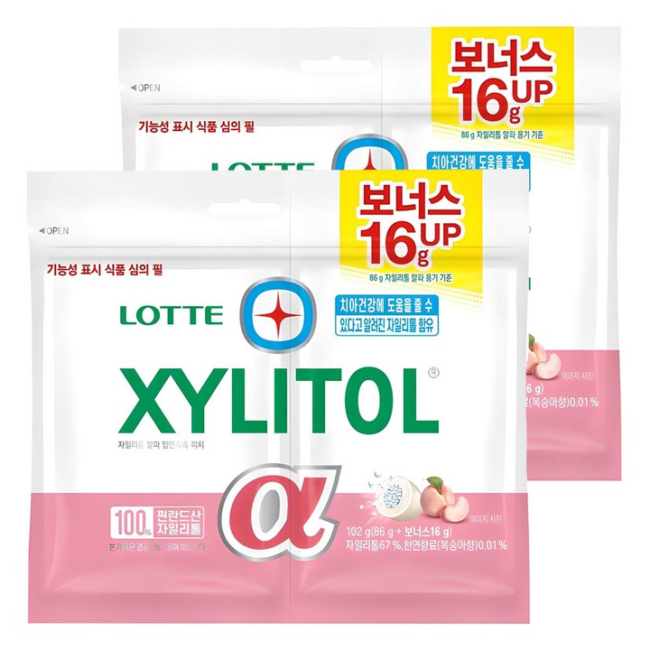 롯데자일리톨 알파 입안촉촉 피치, 102g, 2개