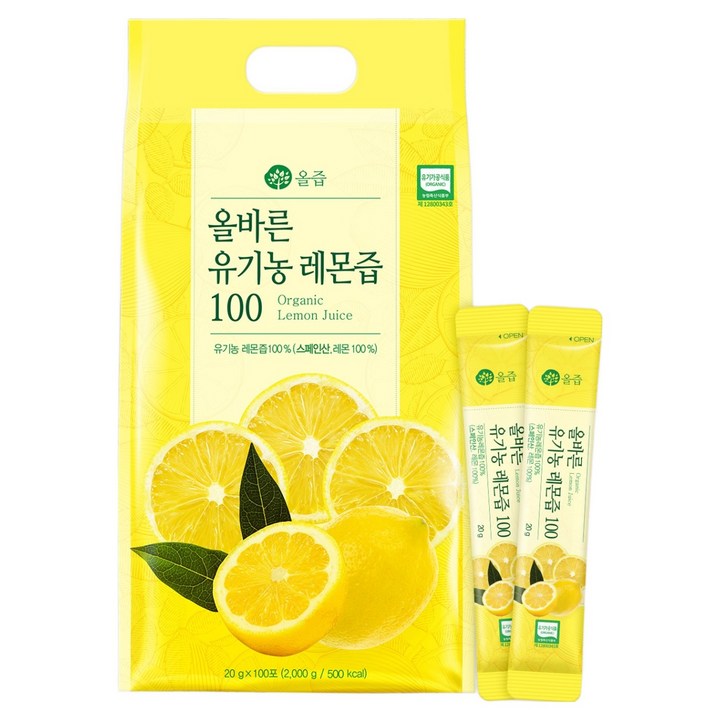 올즙 올바른 유기농 레몬즙 스틱, 20g, 100개