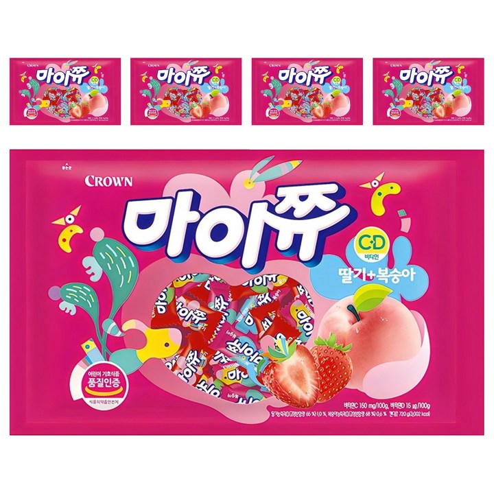 마이쮸 츄잉캔디 딸기 복숭아, 720g, 5개