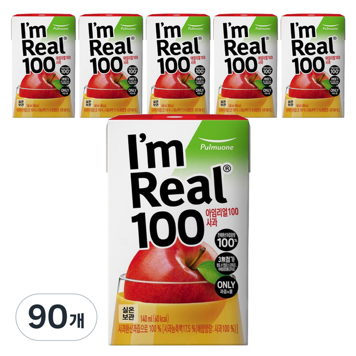 아임리얼 100 사과 주스, 140ml, 90개
