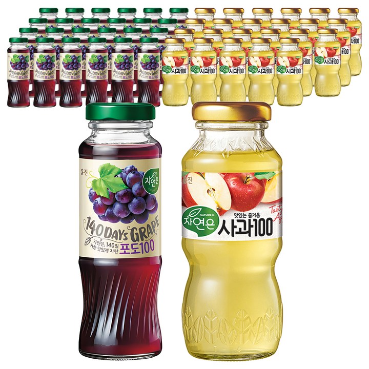 자연은 사과 100 180ml 24p + 포도 100 180ml 24p, 1세트, 2.16L
