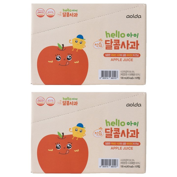 아올다 헬로아이 착즙 달콤사과, 사과맛, 100ml, 20개