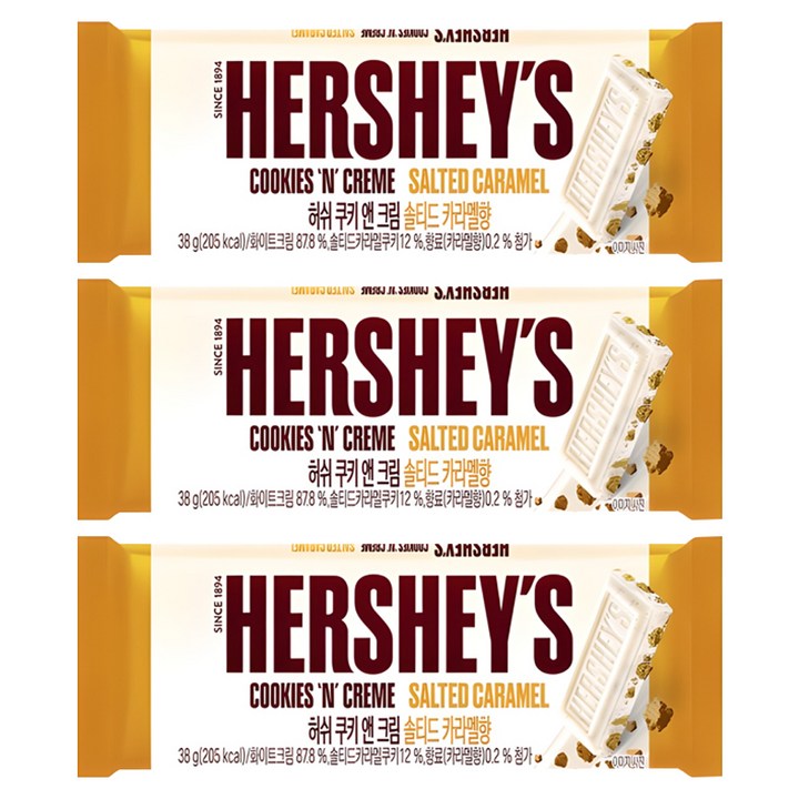 허쉬 쿠키 앤 크림 솔티드 카라멜 초콜릿, 3개, 38g
