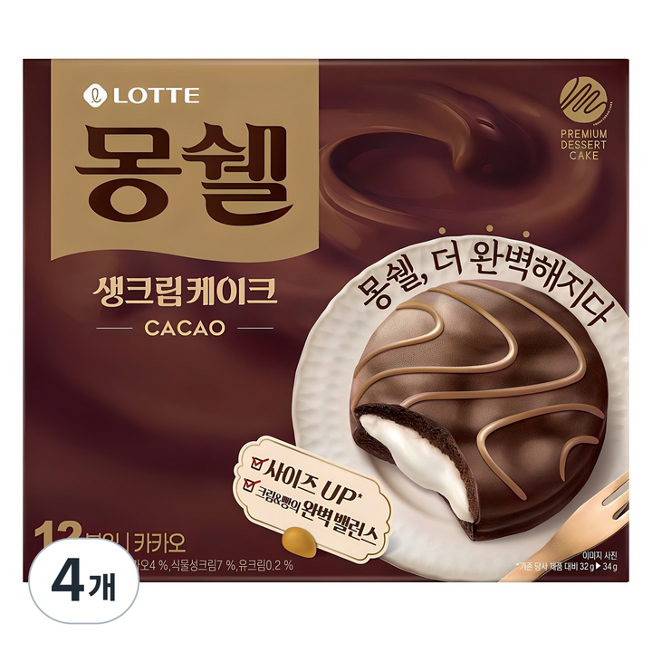 몽쉘 생크림 케이크 카카오 12입, 408g, 4개