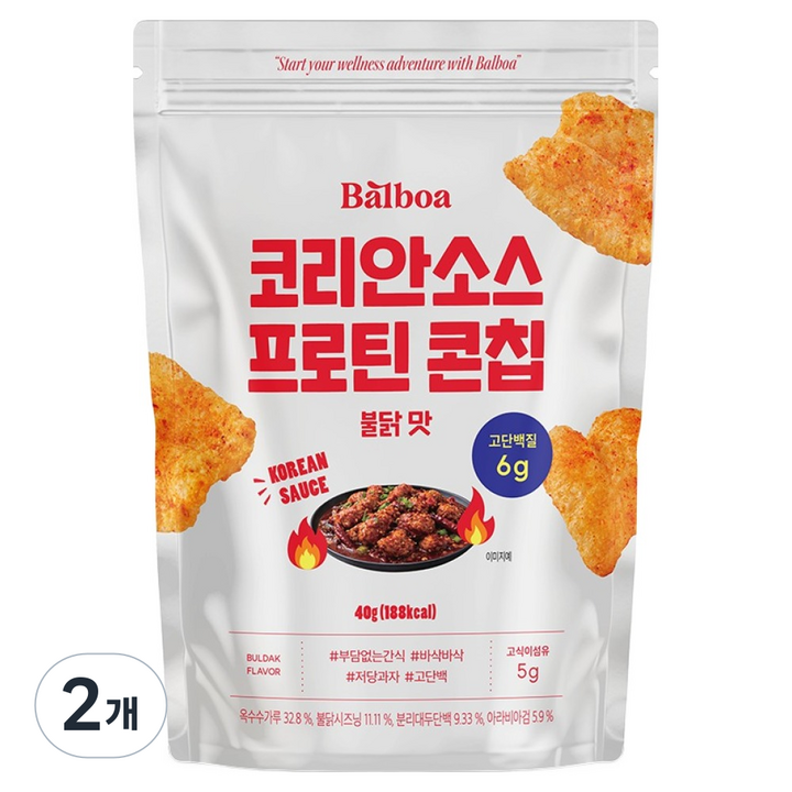 발보아 코리안소스 프로틴 콘칩 불닭, 2개, 40g