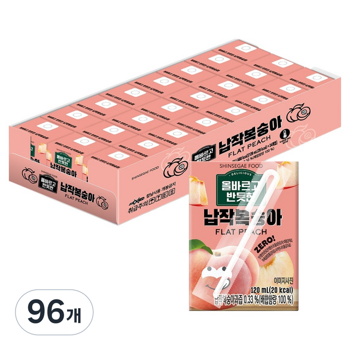 신세계푸드 올바르고반듯한 납작복숭아, 96개, 120ml