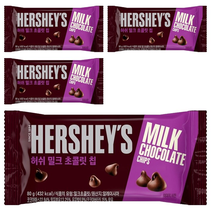 허쉬 밀크 초콜릿칩, 4개, 80g