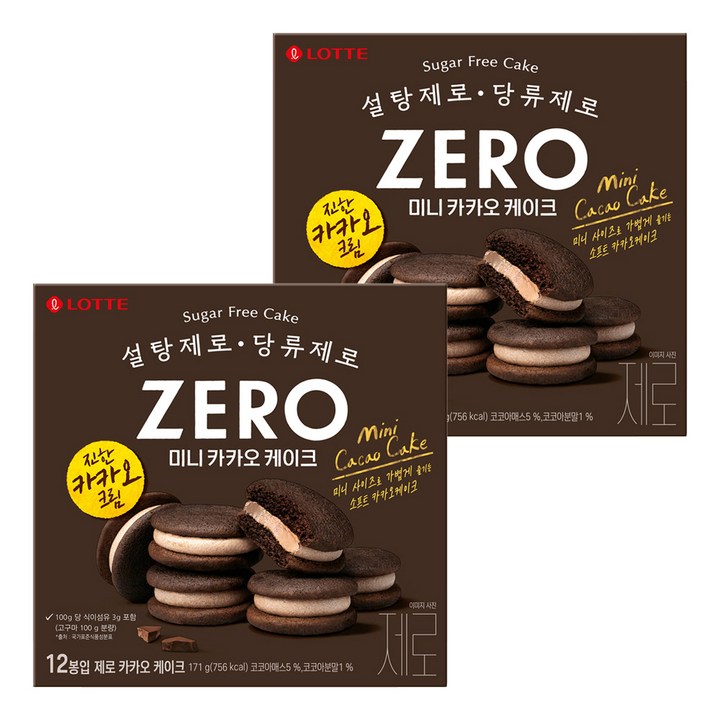 롯데제로 카카오 케이크 12p, 171g, 2개