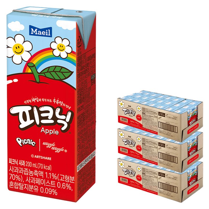 매일유업 피크닉 사과맛, 200ml, 72개