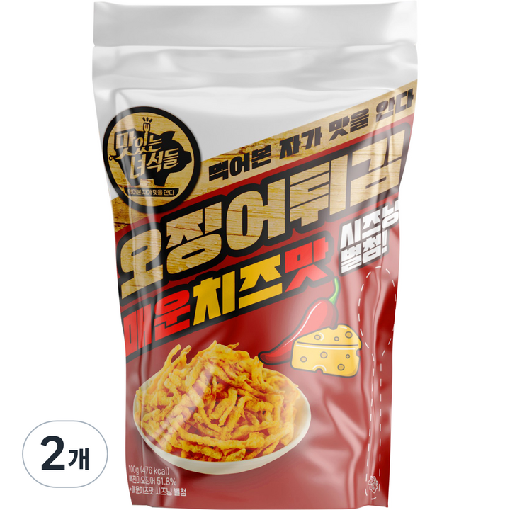 맛있는 녀석들 오징어튀김 매운치즈맛, 100g, 2개