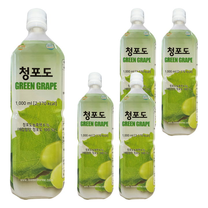 스위트코리아 청포도 액상 음료, 1L, 5개