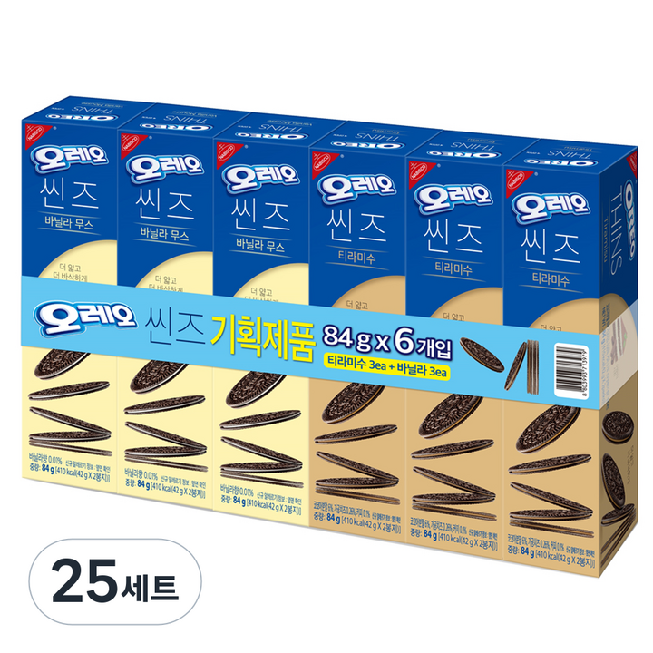 오레오 씬즈 콤보팩 티라미수 84g × 3p + 바닐라무스 84g × 3p, 25세트