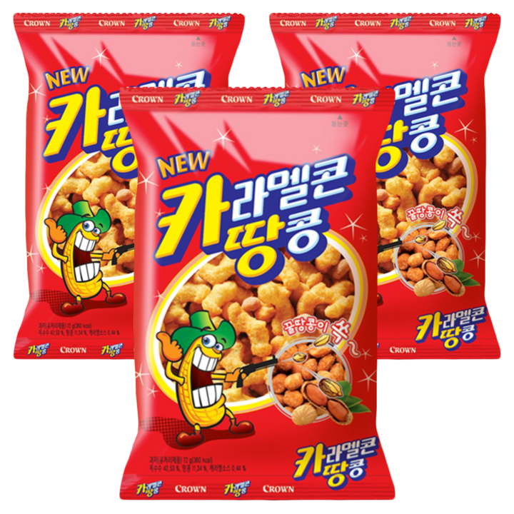 크라운 카라멜콘과땅콩 과자, 72g, 3개