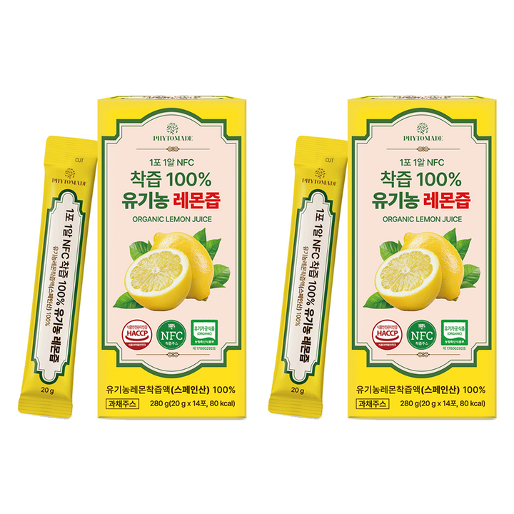 파이토메이드 1포 1알 NFC 착즙 유기농 레몬즙 14p, 280g, 2개