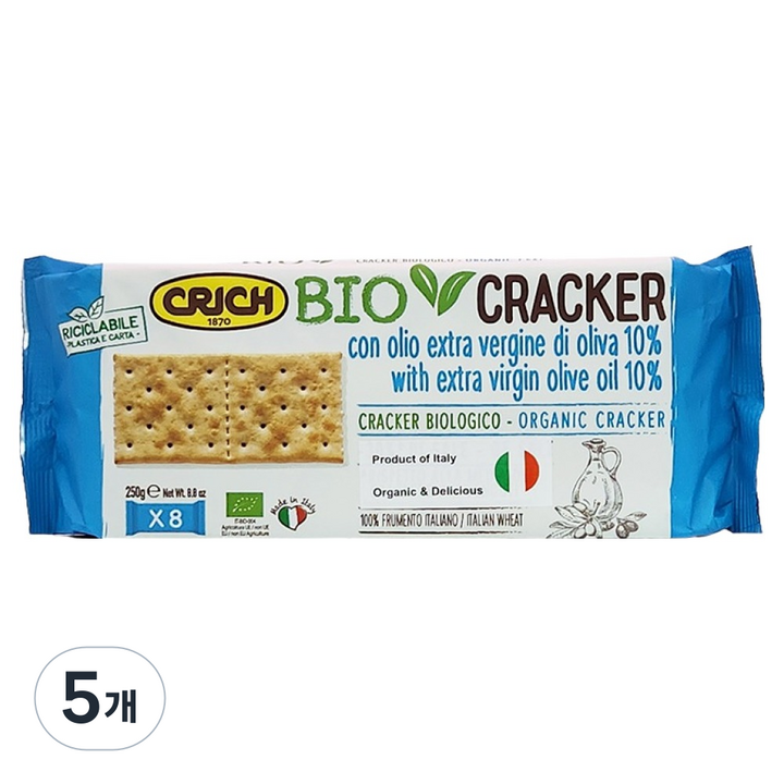 크릭 유기농 엑스트라버진 올리브유 크래커 8p, 250g, 5개