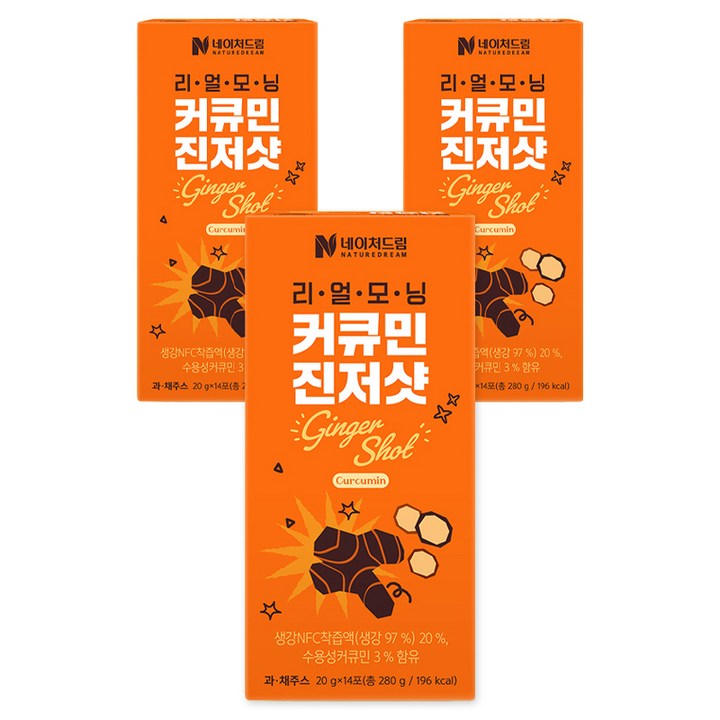 네이처드림 리얼 모닝 커큐민 진저샷, 280g, 3개