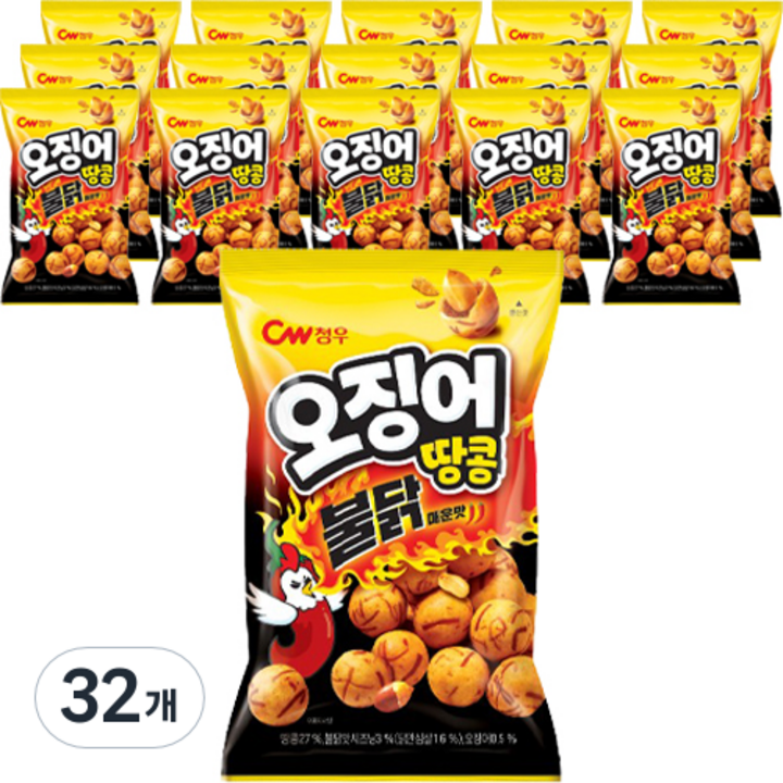 청우식품 오징어땅콩 불닭맛 스낵, 90g, 32개