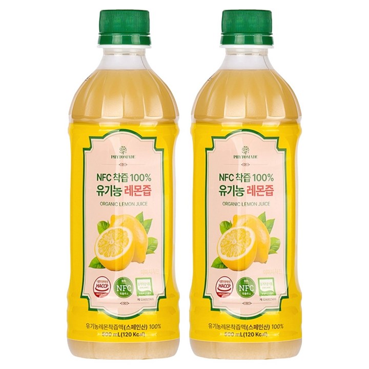 파이토메이드 NFC착즙 100% 유기농 레몬즙, 2개, 500ml