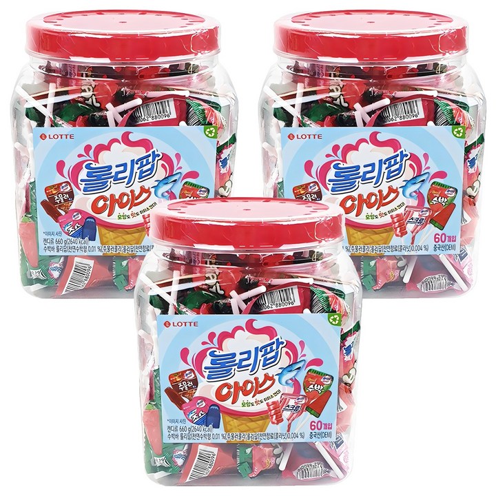 롯데웰푸드 롤리팝 아이스 캔디, 660g, 3개