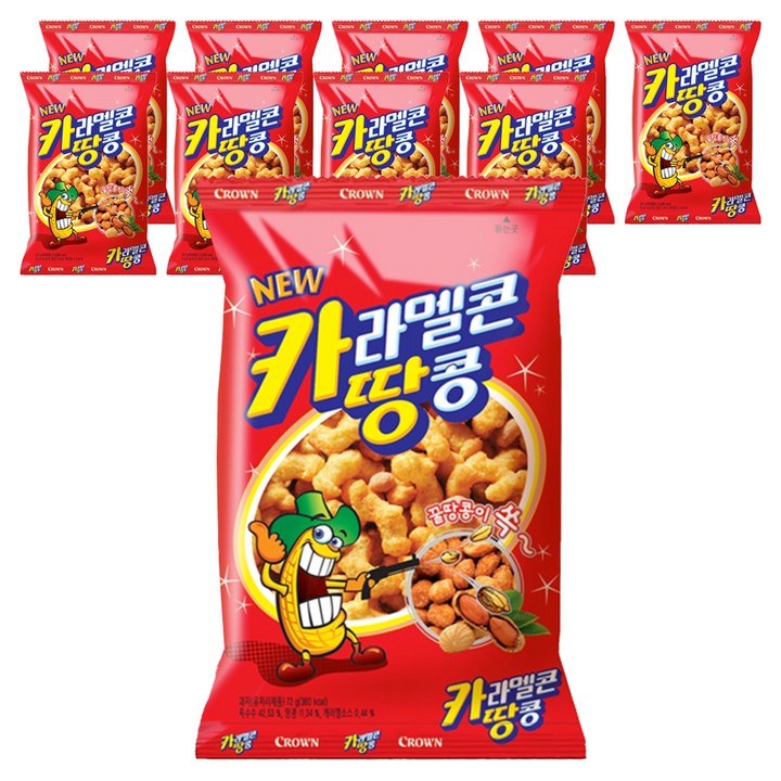 크라운 카라멜콘과땅콩 과자, 72g, 10개