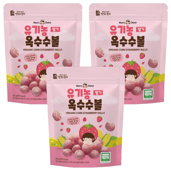 맛있는풍경 유아용 유기농 옥수수볼 딸기, 25g, 3개