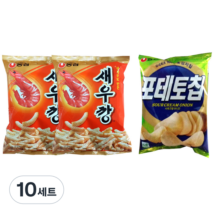 농심 새우깡 180g x 2p + 포테토칩 어니언 125g, 10세트