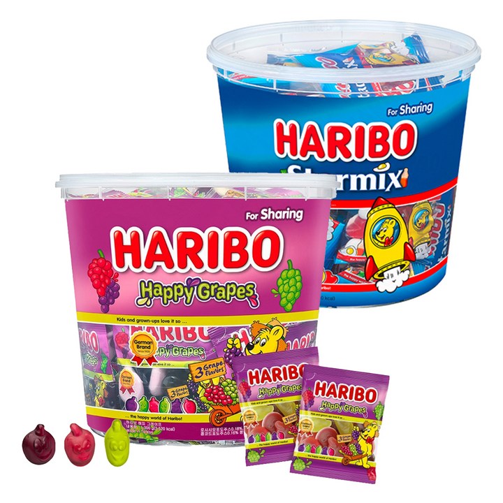 하리보 해피 그레이프 젤리 40개입 + 스타믹스 젤리 40개입, 1세트, 1kg