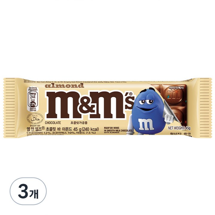 엠앤엠즈 초콜릿바 아몬드, 45g, 3개