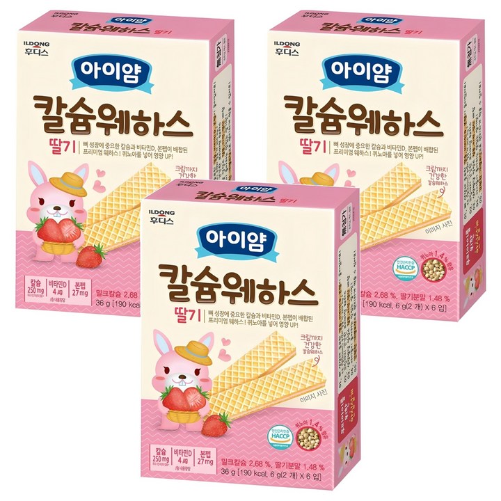 아이얌 칼슘웨하스, 딸기, 36g, 3개