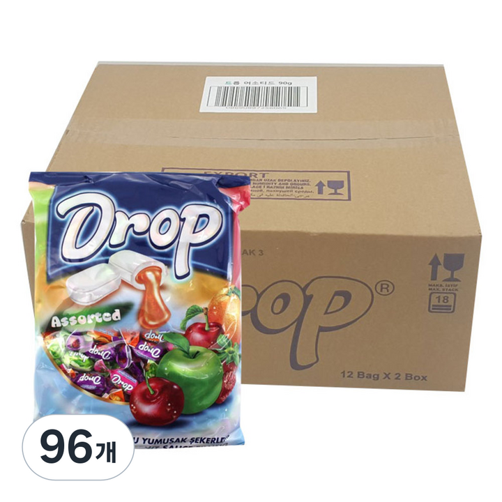타야스 드롭 어소티드 소프트 캔디 6가지 맛, 90g, 96개