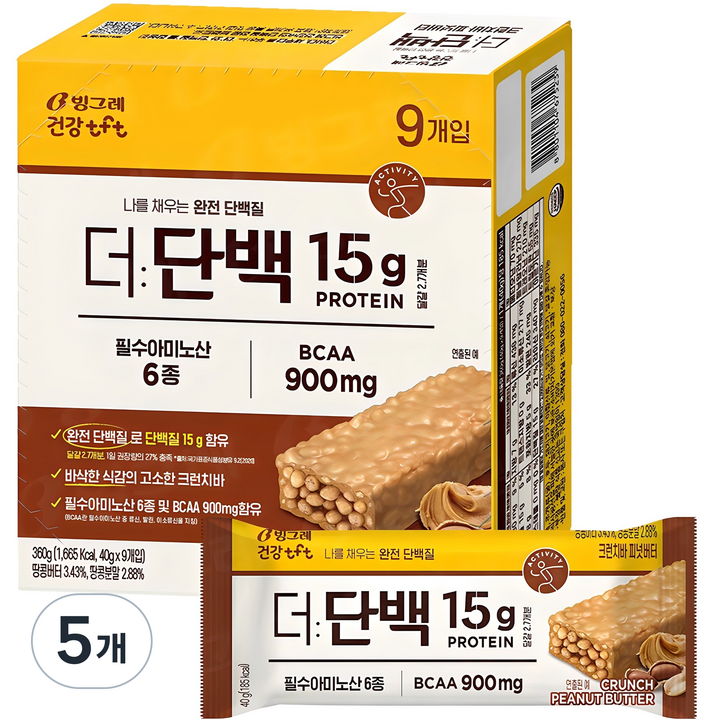 더단백 크런치 프로틴바 피넛버터 9p, 360g, 5개