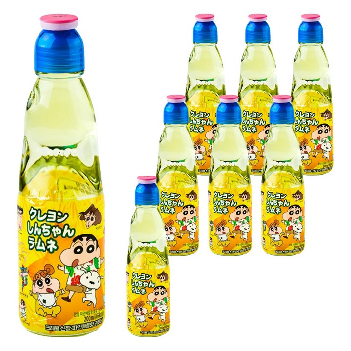 하타라무네 크레용신짱 파인애플향 라무네 탄산음료, 200ml, 8개