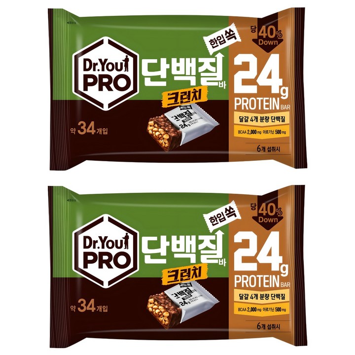 닥터유 프로단백질바 크런치 한입쏙 34p, 420g, 2개