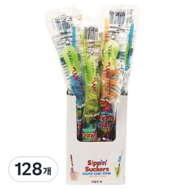 스핀써커 꽈배기 빨대 롤리팝 사탕, 42g, 128개
