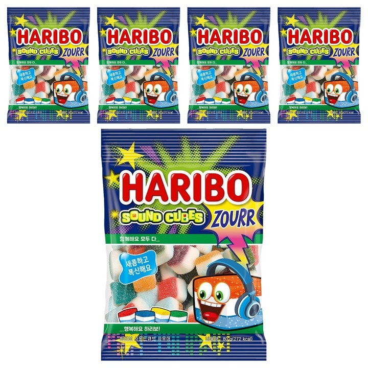 하리보 사운드큐브 사우어 젤리, 80g, 5개