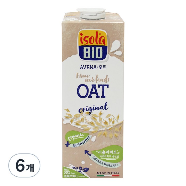 이솔라비오 유기농 귀리 음료, 1L, 6개
