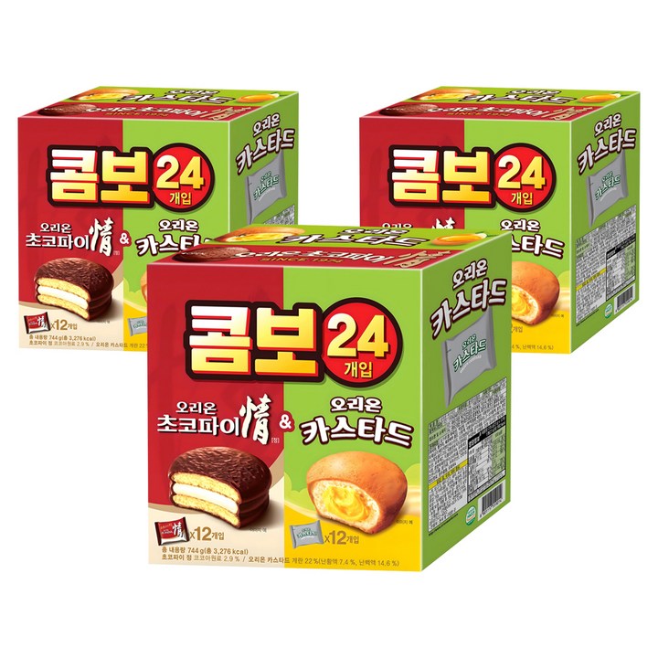 오리온 콤보 초코파이 정 12p + 카스타드 12p, 744g, 3개