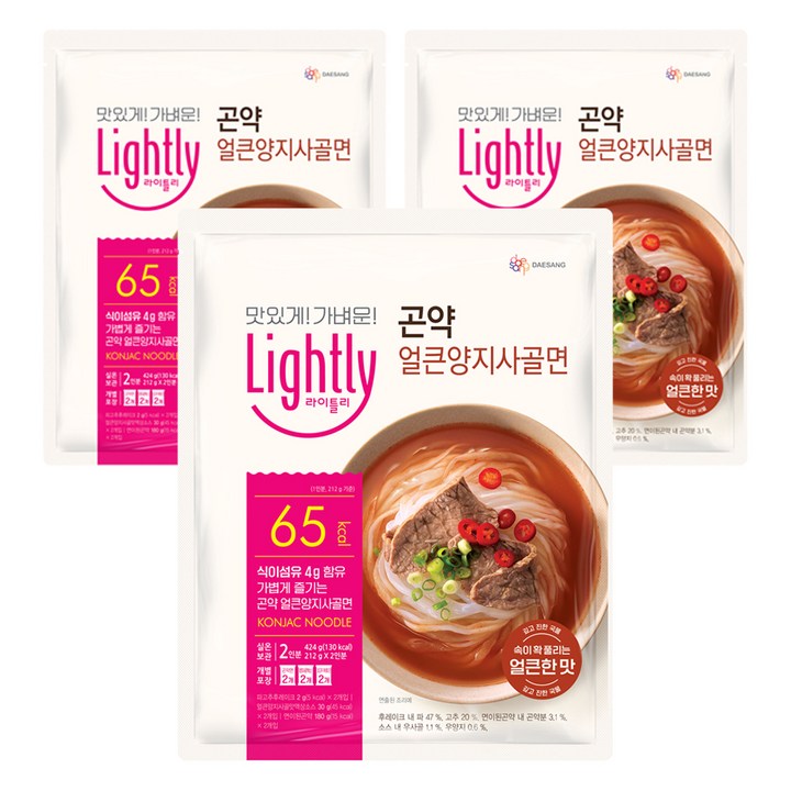 라이틀리 곤약 얼큰양지사골면 2인분, 424g, 3개