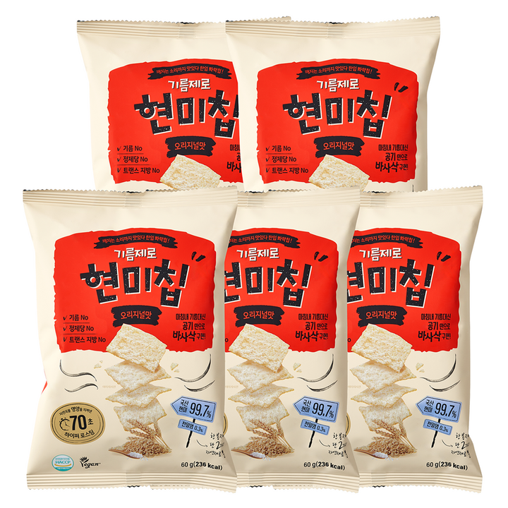 기름제로 국산 현미칩 과자, 60g, 5개