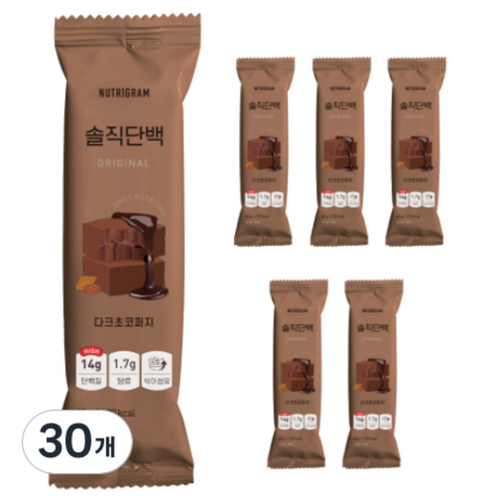 솔직단백 오리지널 다크초코퍼지 단백질바, 30개, 45g