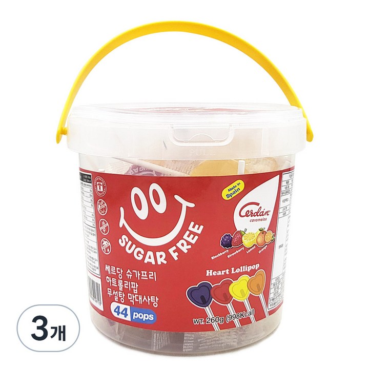 카라멜세르단 쎄르당 슈가프리 하트롤리팝 무설탕 막대사탕, 260g, 3개